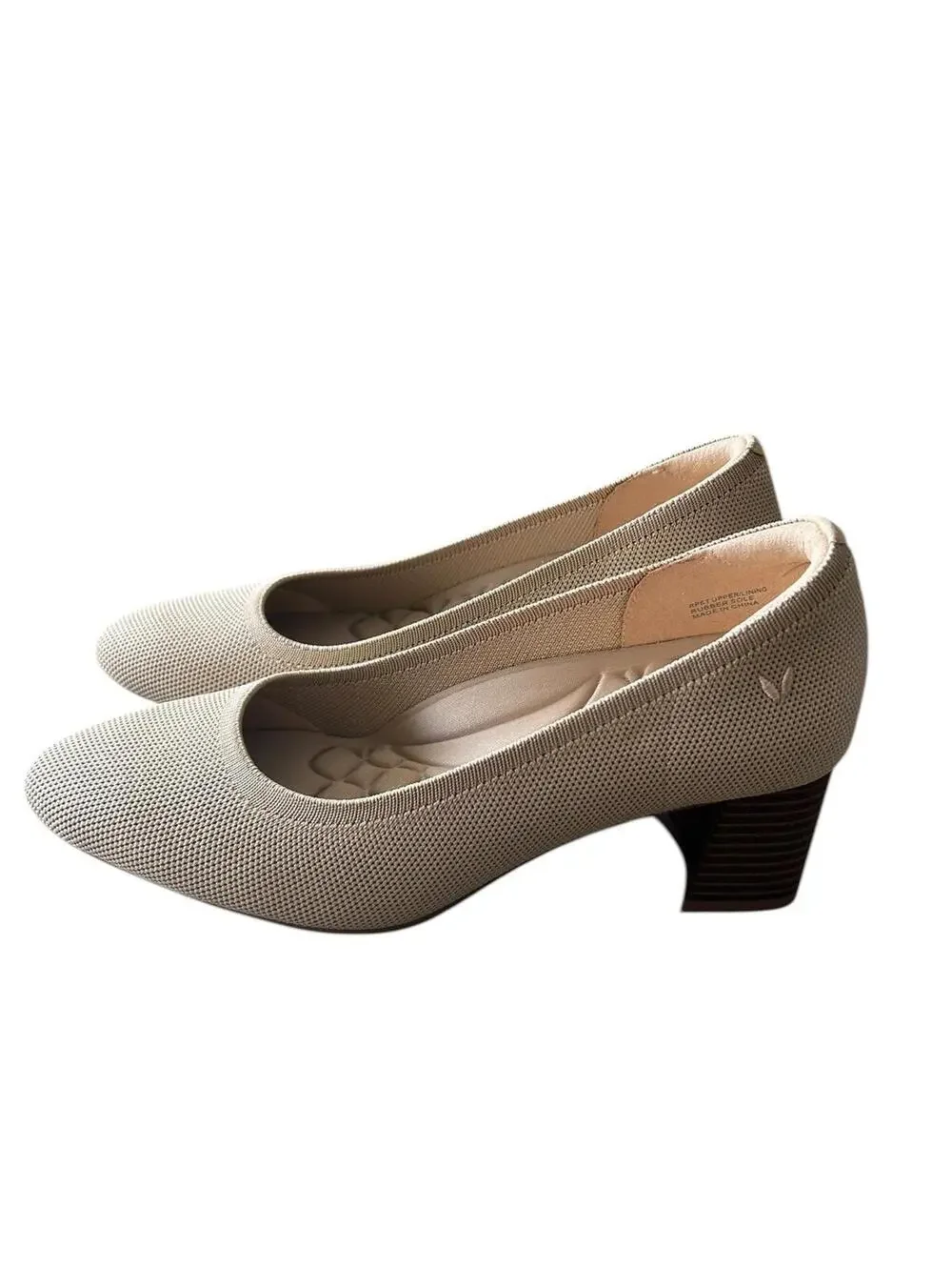VIVAIA Nude Knit Block Heel Pumps EU 37.5/ US 7/7.5 NWOT Sustainable Comfort - Picture 8 of 9
